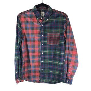 J Crew Mens Colorblock Plaid Lightweight Flannel Shirt Slim Red Blue Green S